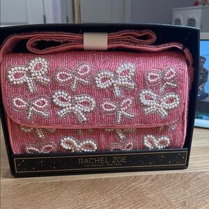 Rachel Zoe Pink and White Beaded Bow Shoulder Bag NWT